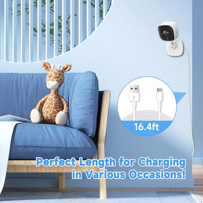 16.4ft/5M Long USB C Cable, Charging and Data Transfer, Durable USB A to USB C Power Charging Replacement Cord for Home Security Cameras, Phones, Switch Pro Controllers and More USB-C Devices-White - size: 16.4ft