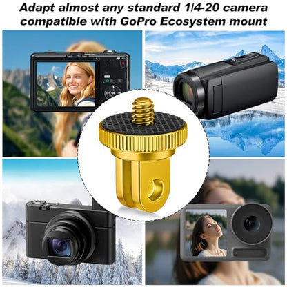 Frienda 4 Pieces Aluminum Camera Tripod Mount Adapter 1/4-20 Conversion Adapter for Tripod Compatible with GoPro Action Cameras and Other Standard 1/4 Accessories(Gold) - color: Gold