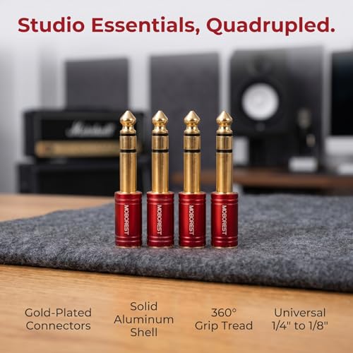 MOBOREST 4PCS 1/4 Inch to 3.5mm TRS Headphones adapte, Upgrade 6.35mm Pure Copper to 1/8 Inch Jack Female Stereo Adapter for Headphone amp adapte etc - Fashion Red - color: 4RED