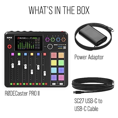 RØDE RØDECaster Pro II All-in-One Production Solution for Podcasting, Streaming, Music Production and Content Creation,Black | Integrated Studio for Podcasting and Streaming, 4 Neutrik Combo Inputs, Revolution Preamps, Aphex Processing, Dual USB-C - color