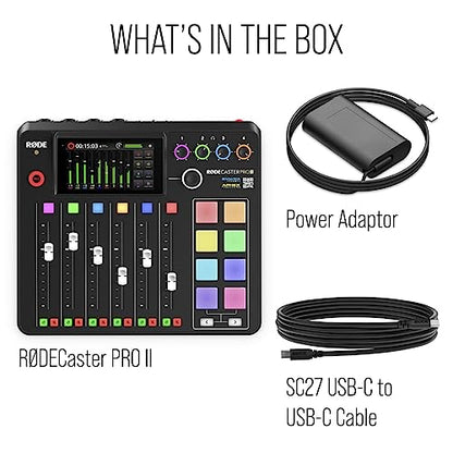 RØDE RØDECaster Pro II All-in-One Production Solution for Podcasting, Streaming, Music Production and Content Creation,Black | Integrated Studio for Podcasting and Streaming, 4 Neutrik Combo Inputs, Revolution Preamps, Aphex Processing, Dual USB-C - color