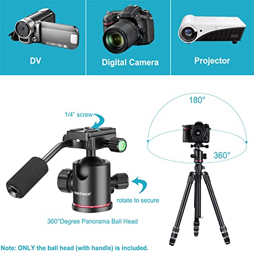 Neewer Heavy Duty Camera Tripod Ball Head with Handle and 1/4 inch Quick Shoe Plate, 360 Degree Panoramic Head for Tripod, Monopod, Slider, DSLR Camera, Camcorder, Load up to 17.6 pounds/8 kilograms - style: GM-HD