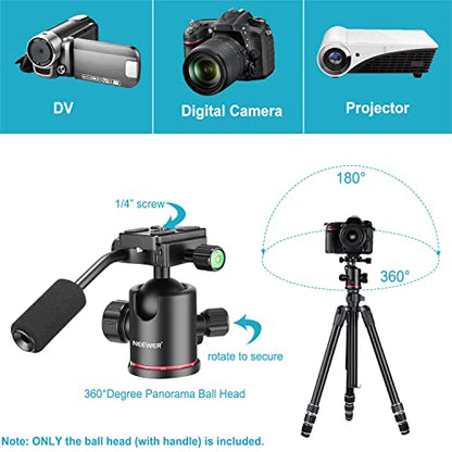 Neewer Heavy Duty Camera Tripod Ball Head with Handle and 1/4 inch Quick Shoe Plate, 360 Degree Panoramic Head for Tripod, Monopod, Slider, DSLR Camera, Camcorder, Load up to 17.6 pounds/8 kilograms - style: GM-HD