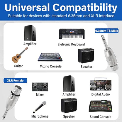 6.35mm to XLR Adapter 4 Pack,6.35mm 1/4" TS Mono Male to XLR Female Audio Converter Connector - color: 6.35mm TS Male to XLR Female, size: 4 Pack