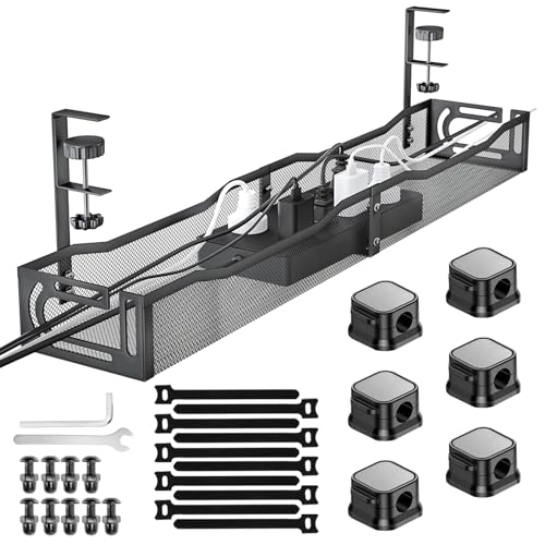 No Drill Under Desk Cable Management Tray, SONATURE 25.3" Cord Organizer for Table, Clamp Mount Desk Cable Management, Premium Carbon Steel Cable Organizer for Office, Home (Black) - color: Black, size: 25.3 inchs