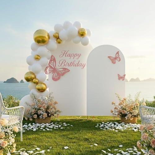Toolterritary Metal Arch Backdrop Stand and Cover Set, 8FT, 7.2FT Party Backdrop, Easy to Assemble, Backdrop Stand for Parties, Birthday, Baby Shower - color: White, size: 8ft,7.2ft