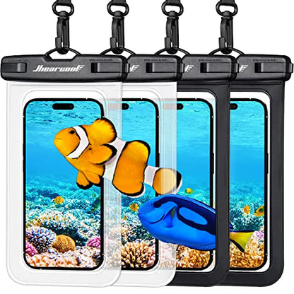 Hiearcool Waterproof Phone Pouch, Water Proof Phone Case for iPhone, Waterproof Cell Phone Dry Bag for Cruise Travel Vacation Essentials Large Waterproof Phone Holder 4 Pack-Black&Clear - color: Pack of 2 Black 2 Clear