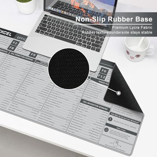 Baziabbo Office Desk Mat, Excel Cheat Sheet Keyboard Mat, Excel Shortcut Desk Pads,Non-Slip Excel Mousepad with Stitched Edges for Computer (Sheet Grey) - color: Sheet Grey