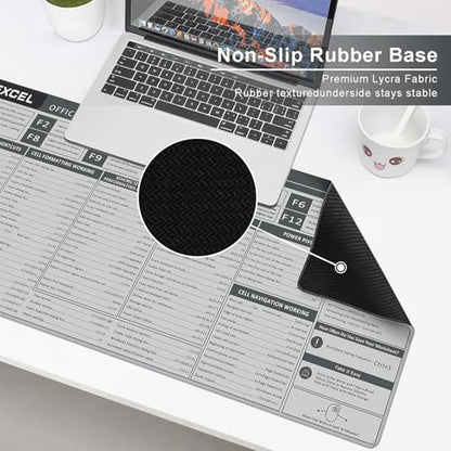 Baziabbo Office Desk Mat, Excel Cheat Sheet Keyboard Mat, Excel Shortcut Desk Pads,Non-Slip Excel Mousepad with Stitched Edges for Computer (Sheet Grey) - color: Sheet Grey