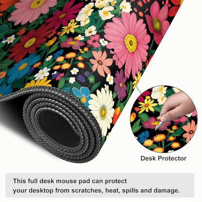 Mouse Pad, Large Anti-Slip with Stitched Edges Desk Mat Desktop Laptop Computer Desk Keyboard Mat,Table Protector Blotter Mat (Flower, 31.5" x 11.8") - color: Flower, size: 31.5" x 11.8"