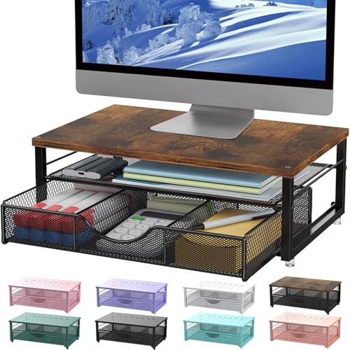 gianotter Computer Monitor Stand Riser, office organizer with Drawer, Office Organizers Storage for Classroom Office Supplies (Wood) - color: Wood