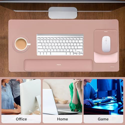 MOSISO Keyboard Mouse Pad Set, Large Gaming Mouse Pad&Rectangular Keyboard Wrist Rest&Mousepad with Wrist Rest&Coaster, Ergonomic Non-Slip&Easy Typing Pad with Curved Silicone Lining, Salmon Pink - color: Salmon Pink