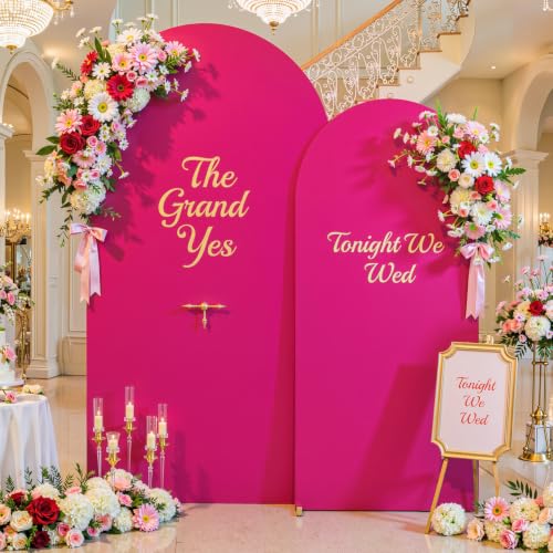 Hot Pink Arch Backdrop Cover for Wedding, 7.2FT 6FT Set of 2 Stretchy Spandex Fitted Arch Stand Cover for Baby Shower, Birthday Party Decor, Chiara Backdrop Cover with Double-Sided Design - color: Hot Pink
