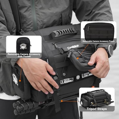 Cwatcun Camera Sling Bag, Waterproof Multifunction Photography Tactica Camera Crossbody Bag with Tripod Holder & Removable Accessory Bags for DSLR/SLR/Mirrorless Cameras - Medium - size: Medium