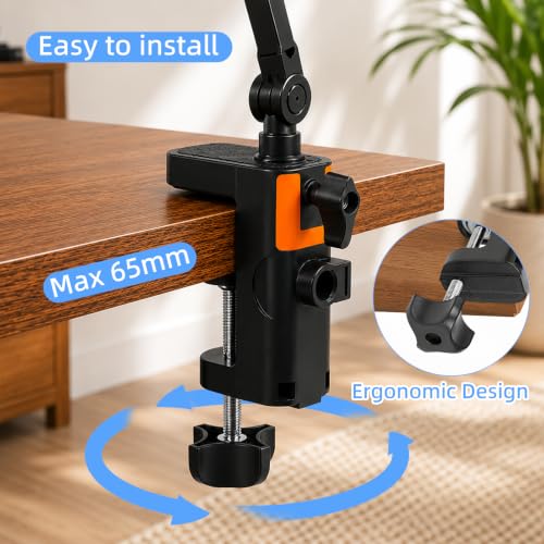 2-in-1 Desktop C Clamp Mount for Mic Boom Arm, Sturdy Heavy Duty Table Clip, Dual 12.5mm Hole Anti-Slip No Drill Desk Clamp fits 6.5cm Desktops for Mic Stand，Overhead Camera Arm - size: XZ002
