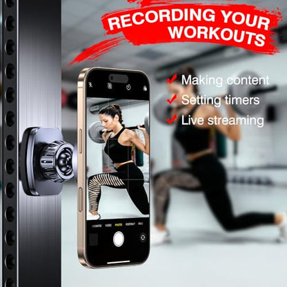 Romuto for MagSafe Gym Phone Holder Magnet【Dual Grip】 Magnetic Phone Holder for Gym Camera Mount 360°Adjustable Attach to Metal Surface Gym Accessories for Women with iPhone 17 Pro Max 16 15 14