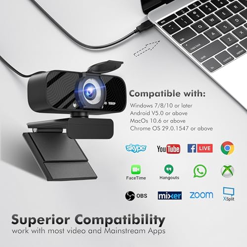 Gozvrpus USB HD Webcam with Built-in Microphone and Rotatable Tripod, 1080P Video, Wide Angle Camera, Privacy Cover, for Desktop PC or Laptop Computer （Grey） - color: grey