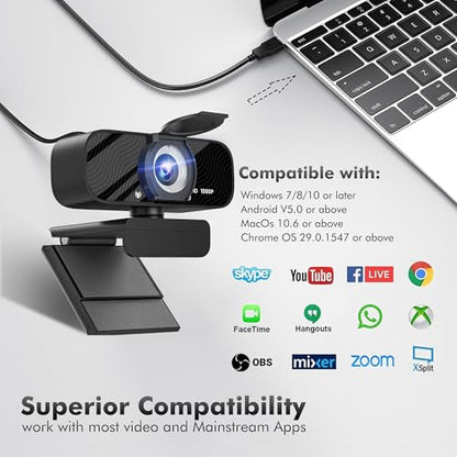 Gozvrpus USB HD Webcam with Built-in Microphone and Rotatable Tripod, 1080P Video, Wide Angle Camera, Privacy Cover, for Desktop PC or Laptop Computer （Grey） - color: grey