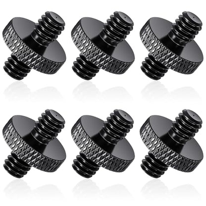 Bremorou 1/4" Male to 1/4" Male Threaded Tripod Screw Adapter, 6 PCS Standard Camera Cage Mount Threaded Light Stand Screw, Double Head Stud Standard Converter for Shoulder Rig, Black