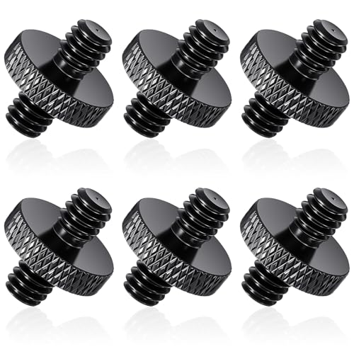 Bremorou 1/4" Male to 1/4" Male Threaded Tripod Screw Adapter, 6 PCS Standard Camera Cage Mount Threaded Light Stand Screw, Double Head Stud Standard Converter for Shoulder Rig, Black
