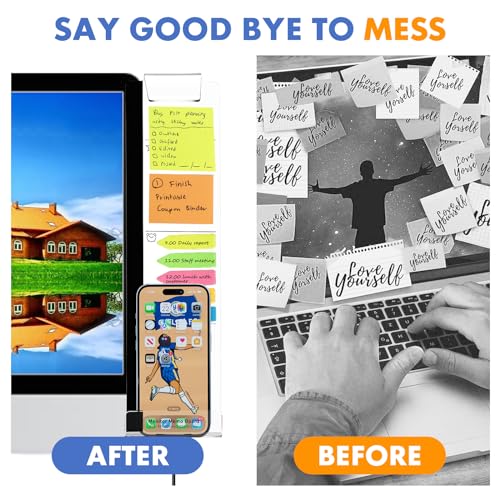 Barelove 3 Pack Computer Monitor Memo Board, Left/ Right/ Bottom Transparent Multifunction Acrylic Screen Message Board, Office Home Desktop Students Accessories, with Sticky Notes - style: Left & Right & Bottom
