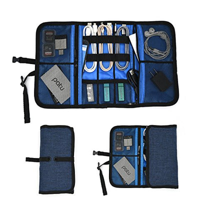 Patu Roll Up Electronics Accessories Travel Gear Organizer Case, Portable Universal External Batteries Hard Drives Cables Cosmetics Kit Bag, Navy - color: Navy