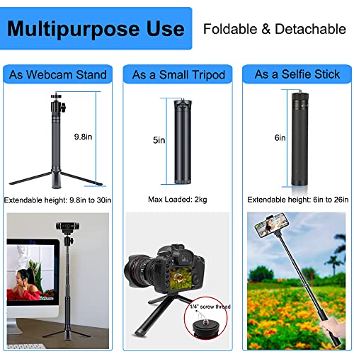 JCWINY 30" Tall Webcam Stand Tripod Extendable Desktop Tabletop Webcam Tripod Web camera Mount Aluminum Desk Tripods Stand for Logitech Brio Webcams C925e C922x C930e C922 C930 C920 C615 iPhone Camera