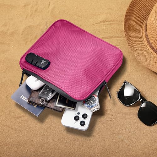KOSMCCO Beach Locking Bag, Portable Safe, 9x7.5 Inch, Rose Red | Anti-Theft Design, Security Cable Included, Holds Phone Wallet and Keys, Ideal for Beach Pool Cruise and Travel - color: Rose Red