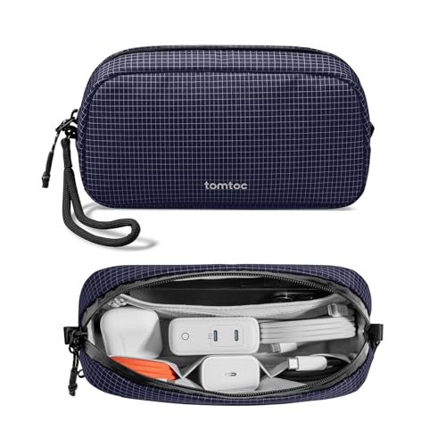 tomtoc Electronics Organizer Travel Case Performance, Water Resistant Bag Cable Tech Pouch Accessories, Carry Storage for Cord, Phone, Cables, Airpods, USB Flash Drive, Daily Items - color: Navy Blue Plaid, size: Small