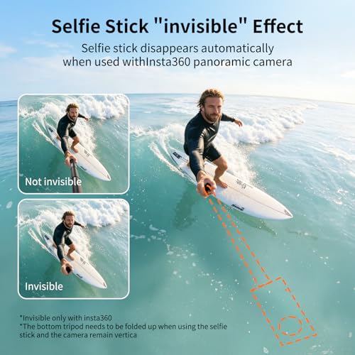 VRIG 63in Invisible Selfie Stick for Insta360 X5, X4 Air, DJI Osmo 360, Xtra 360 Camera, Golf Monopod with Stake Spike, Wrist Strap & GoPro Adapter for Mission 1 Pro/Hero 13, Action Cameras