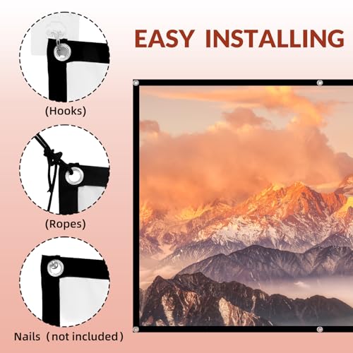 Projector Screen TOWOND 150 inch Projection Screen Indoor Outdoor Washable Anti-Crease 16:9 HD Rear Front Movies Screen for Home Theater Office