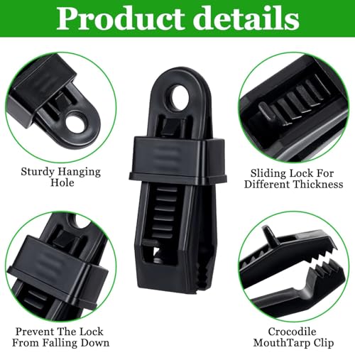 Heavy Duty Lock Grip Tarp Clips - 30 Pcs, Multipurpose Fix Clamp for Awnings, Camping Tent, Caravan Canopies & Shade Cloth (Black) - color: Black-30pcs