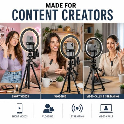 Acuvar Vlogging Kit with Ring Light Tripod – Content Creator Kit for iPhone, Android & Tablets, Microphone, Remote, YouTube & TikTok Starter Kit for Influencers