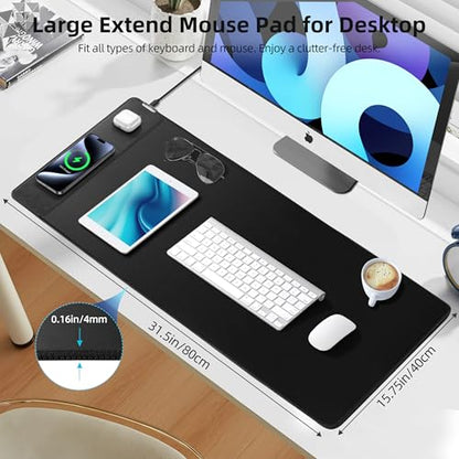 Mouse Pad with Wireless Charging, Gaming Mouse Pad with Ultra-Smooth Surface, Large XXL Desk Mat, Non-Slip Mouse Mat, Waterproof Computer Keyboard Pad for Gaming, Desk, Office, PC, 800x400x4MM, Black - color: Black - 31.5"x15.7"