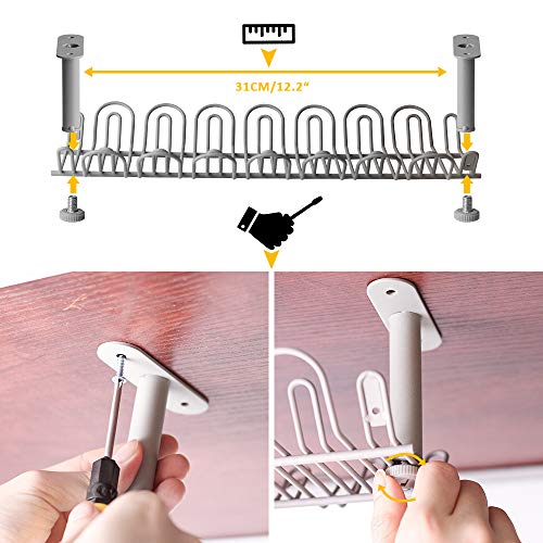 2 Packs Cable Management Tray, 14 inch Under Desk Cable Holder for Wire Organization, Heavy Metal Cord Organizer Ideal for Computer Home Office Standing Desks to Hide Power Strips (Gray)