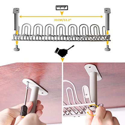 2 Packs Cable Management Tray, 14 inch Under Desk Cable Holder for Wire Organization, Heavy Metal Cord Organizer Ideal for Computer Home Office Standing Desks to Hide Power Strips (Gray)
