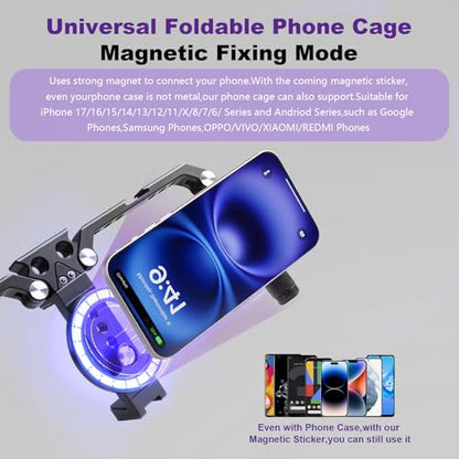 OPC01 Foldable Phone Cage Handheld Stabilizer,Foldable Magnetic Smartphone Cage with Handle and Magnetic Sticker for iPhone 17/16/15/14/13/12/11/10 Series and Andriod Phones for Photographer