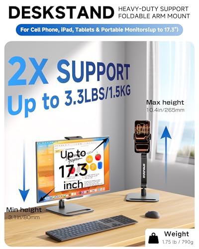 Portable Monitor Stand for 15.6'',17.3'', Tablet Stand Holder for iPad | Aluminum Alloy Foldable Arm Mount with 360° Swivel, Desk Holder Compatible with 4.7-17.3inch Tablet iPad Pro : Electronics