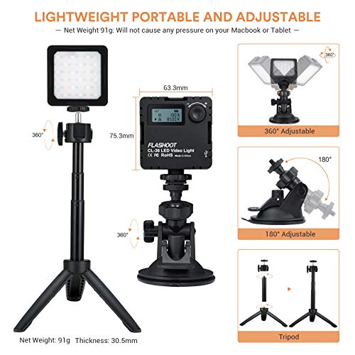CL-36 Conference Lighting Kit with Tripod & Suction Cup for Remote Working, Mini LED Video Light for Video Conferencing, Zoom Calls, Broadcast, Live Streaming，Adjustable Laptop Video Light
