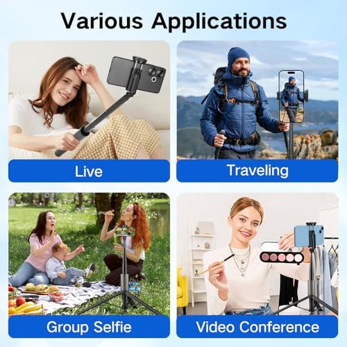 62 inch Selfie Stick Tripod for iPhone, Auto-Open Phone Tripod Stand with Magnetic Smart Remote Support Cell Phone Zoom in/Out,Front/Rear Camera Switch,Travel Selfie Stick for iPhone/Android - color: C-Selfie Stick