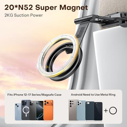 OMOTON TP02 360°Rotating for MagSafe Tripod, New Upgrade with 1/4" Screw Arca, Adjustable Magnetic Phone Tripod for iPhone 17/16/15 Pro Max Air, Foldable Selfie Stick Fits Vlog, Gym, Black Pro - color: 7-Black Pro