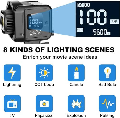 GVM 80W Video Light, Continuous Lighting for Photography with Bowens Mount, 5600K, 44100Lux/0.5m Studio Light with APP, CRI 97+ 8 Scene Lights Support AC Adapter & NP Battery - size: 5600K