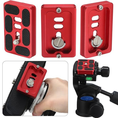 Frienda 2 Pieces Metal Quick Release Plate with 1/4''-20 Camera Screw Tripod Mount Plate Fits Standard for DSLR Camera Tripod Ball Head(Pu60,Red) - color: Red, style: PU60