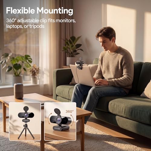 1080P Webcam with Microphone Noise Reduction, Auto Exposure, 90°FOV Wide Angle, Privacy Cover, USB-A to C Adapter, Plug & Play Streaming Camera for PC/Mac/Switch 2, Zoom/Teams/Skype/Meetings