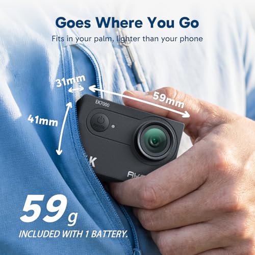 AKASO EK7000 4K30FPS 20MP WiFi Action Camera with EIS Ultra HD 131FT Waterproof Underwater Camera Remote Control 4X Zoom Support External Microphone Black - color: Black