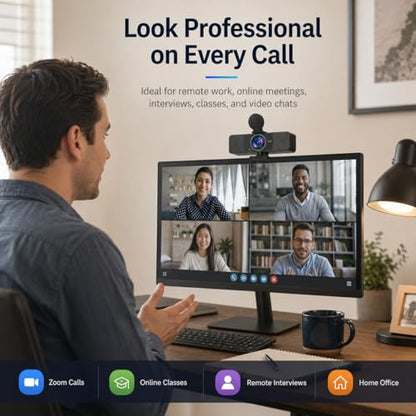 4K Webcam for PC with Dual Microphones,UHD 30fps Web Camera,Autofocus USB Webcam with Privacy Cover,Tripod, Plug & Play Camera for Zoom, Teams, Skype, Streaming, Laptop & Desktop