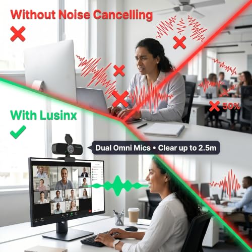 4K Webcam with PDAF Autofocus for PC/Laptop | Smart Noise-Cancelling Mic, Privacy Shield Cover, 80° Focused on You Only, Low-Light Clarity, No-Driver Plug & Play