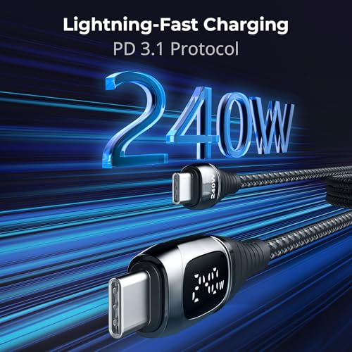 SMALLRIG 240W USB C to USB C Cable (3.28ft), PD 3.1 240W Fast Charging Cable with LED Dislpaly V Mount Battery, for Anker Charger, for iPhone 17, for Samsung S23, for MacBook Pro - style: With Display