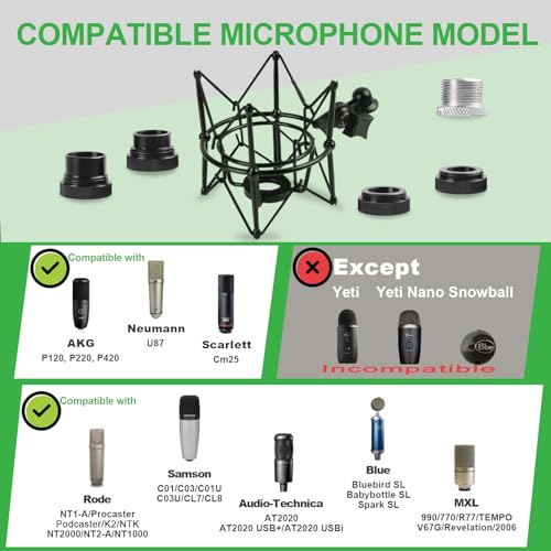 Universal Anti-Vibration Microphone Shock Mount, Mic Holder for Condenser Mics - Compatible with AT2020, MXL 770/990, Samson G Track Pro, Rode Procaster/NT1-A, Neumann U87/U87i, and More - style: For AT2020