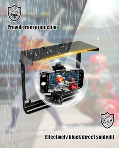 Upgrade Cell Phone Fence Mount with Shade Fit for iPhone GoPro Mevo Start and Other Action Cameras, Fence Phone Holder Suitable for Recording Various Ball Games, Multi-Point Adjustable, Black
